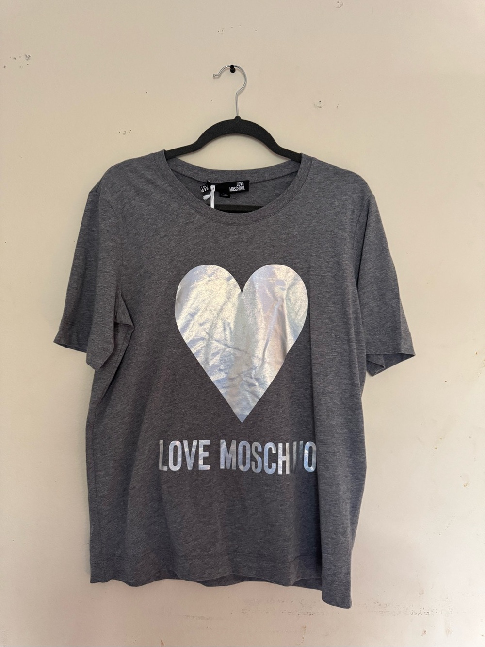 Love Moschino Grey Tee with Silver Heart Logo